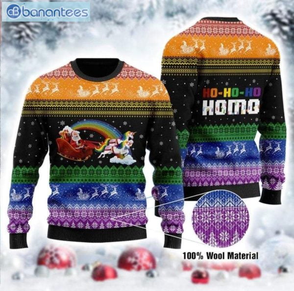 LGBT Santa Claus And Unicorn Christmas Ugly Sweater Product Photo 1