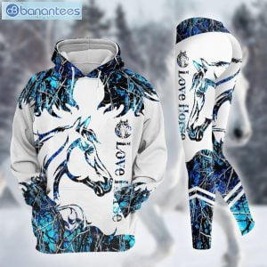 Love Horse Camo Blue 3D Printed Leggings Hoodie Set Product Photo 2