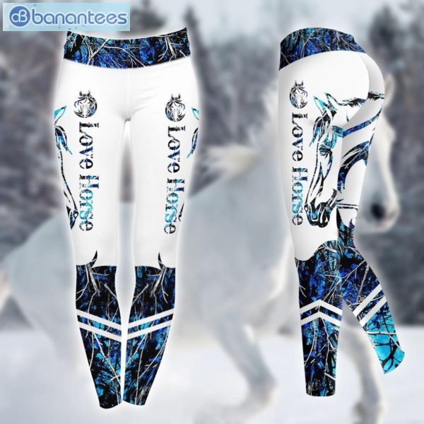Love Horse Camo Blue 3D Printed Leggings Hoodie Set Product Photo 3