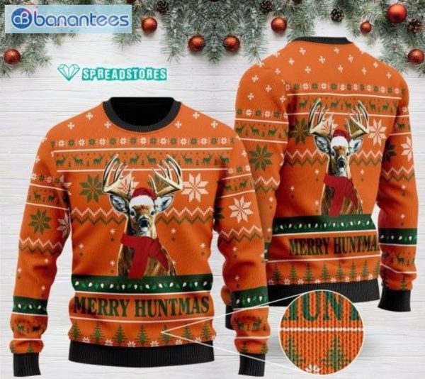 Merry Huntmas Deer Hunting Full Printing Christmas Ugly Sweater Product Photo 1