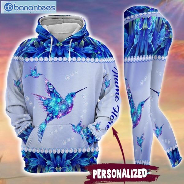 Metal Style Blue Jewelry Hummingbird Personalized 3D Printed Leggings Hoodie Set Product Photo 2