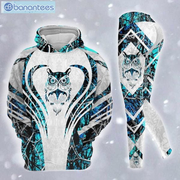 Owl Light Blue 3D Printed Leggings Hoodie Set Product Photo 2