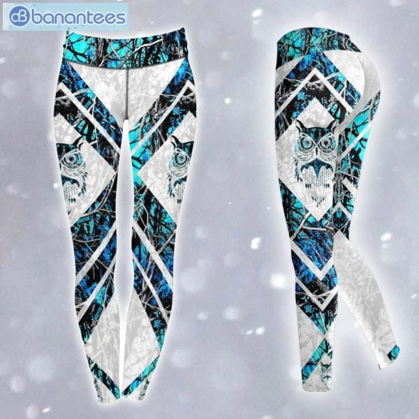 Owl Light Blue 3D Printed Leggings Hoodie Set Product Photo 3