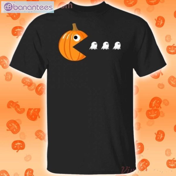 Pacman Pumpkin Eating Ghost Funny Halloween Funny T-Shirt Product Photo 1