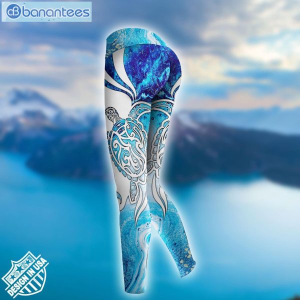 Personalized Sea Turtle Blue And White Best Design 3D Printed Leggings Hoodie Set Product Photo 3