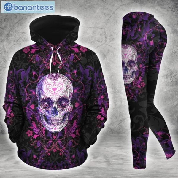 Purple Sugar Skull Unique Design 3D Printed Leggings Hoodie Set Product Photo 2