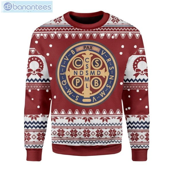 Saint Benedict Medal Christmas Ugly Sweater Product Photo 1