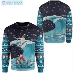 Santa And Jesus Surfing With Shark Christmas Ugly Sweater Product Photo 1