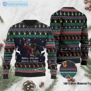 Santa Claus Plays Saxophone Christmas Ugly Sweater Product Photo 1