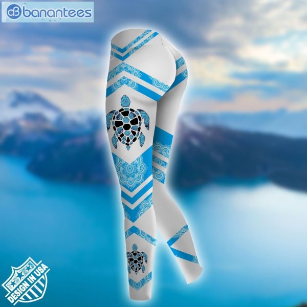 Sea Turtle And Mandala Pattern Blue And White Leggings Hoodie Set Product Photo 3