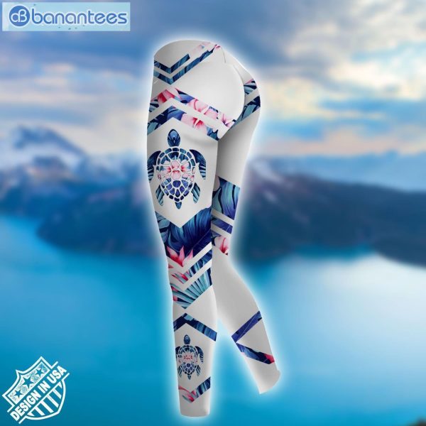 Sea Turtle And Tropical Flowers Design 3D Printed Leggings Hoodie Set Product Photo 3