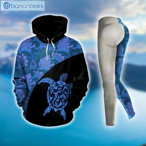 Sea Turtle Blue And Black Best Design 3D Printed Leggings Hoodie Set Product Photo 2