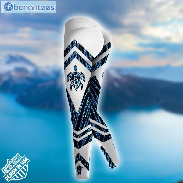 Sea Turtle Blue And White 3D Printed Sublimation Leggings Hoodie Set Product Photo 3
