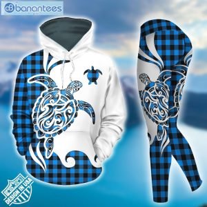 Sea Turtle Blue Plaid Unique Design 3D Printed Leggings Hoodie Set Product Photo 2