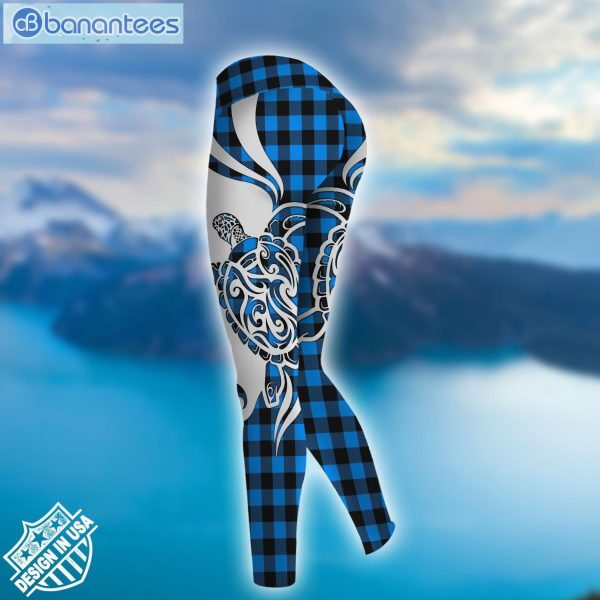 Sea Turtle Blue Plaid Unique Design 3D Printed Leggings Hoodie Set Product Photo 3