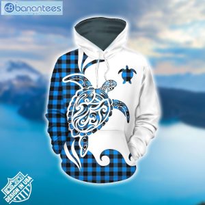 Sea Turtle Blue Plaid Unique Design 3D Printed Leggings Hoodie Set Product Photo 1