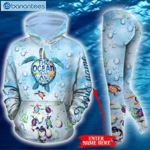 Sea Turtle Cute Light Blue Personalized Custom 3D Printed Leggings Hoodie Set Product Photo 2