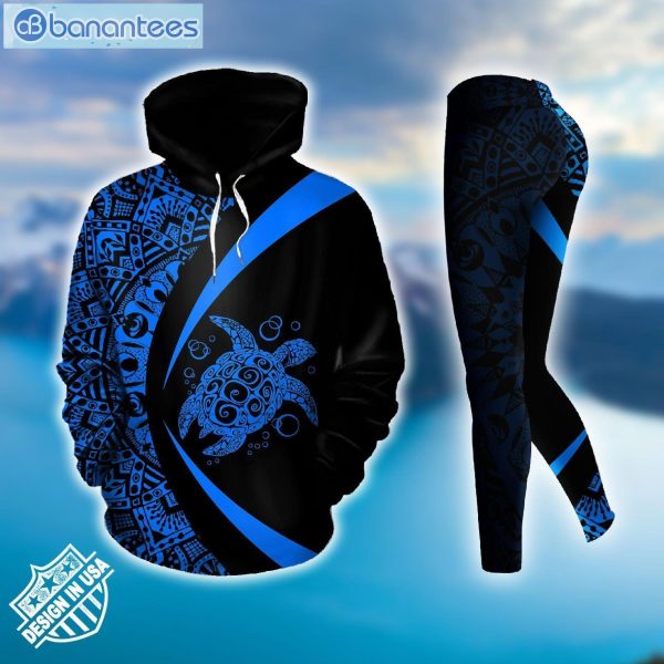 Sea Turtle Mandala Blue And Black 3D Printed Leggings Hoodie Set Product Photo 2