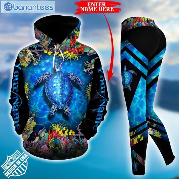 Sea Turtle Personalized Blue Sweat Design 3D Printed Leggings Hoodie Set Product Photo 2