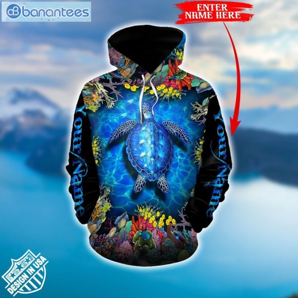 Sea Turtle Personalized Blue Sweat Design 3D Printed Leggings Hoodie Set Product Photo 1