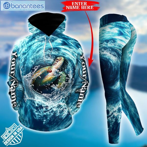 Sea Turtle Personalized Water Blue Cool Design 3D Printed Leggings Hoodie Set Product Photo 2