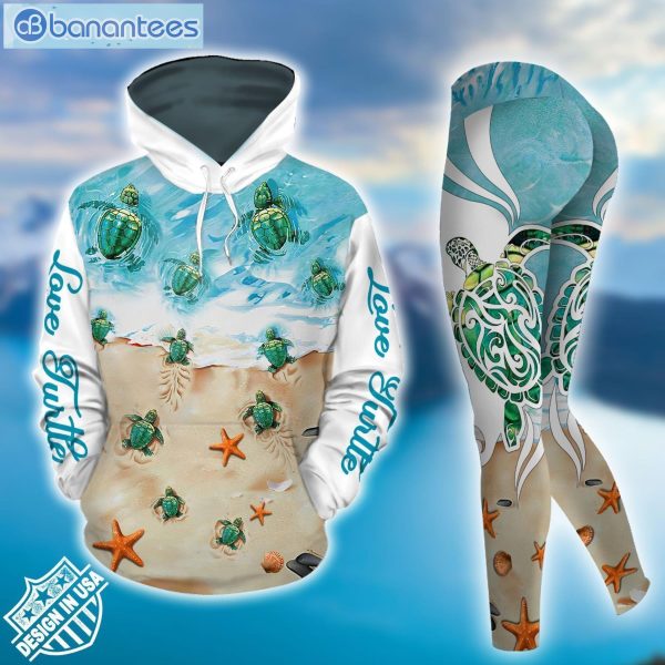 Sea Turtle Water Blue Good Quality Design 3D Printed Leggings Hoodie Set Product Photo 2