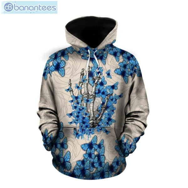 Skeleton Hand Butterfly Blue And Khaki Unique 3D Printed Leggings Hoodie Set Product Photo 1