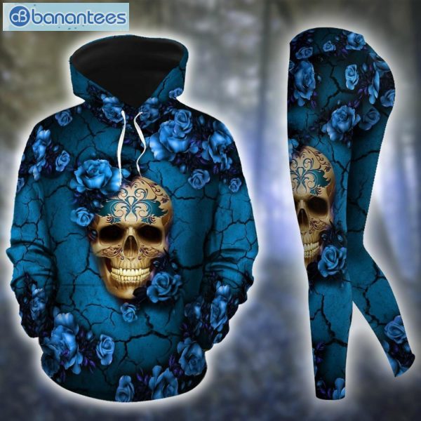 Skull Flower Blue Unique 3D Printed Leggings Hoodie Set Product Photo 2