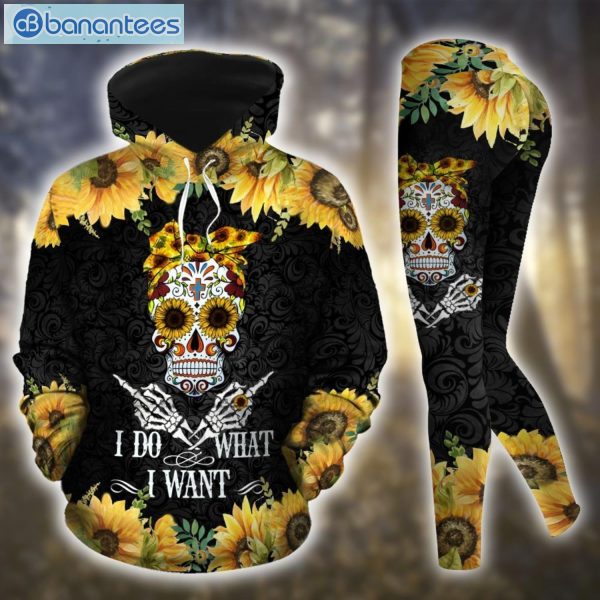 Sunflower Sugar Skull 3D Printed Leggings Hoodie Set Product Photo 2