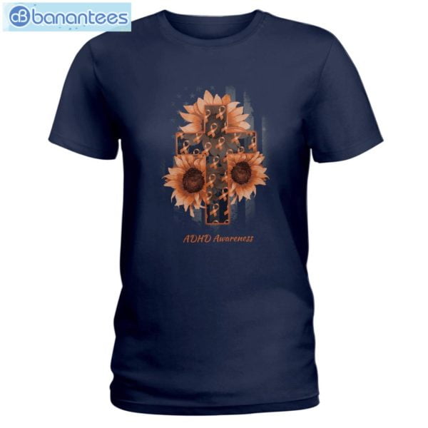 Sunflowers American Flag And The Cross ADHD Awareness T-Shirt Long Sleeve Tee Product Photo 3