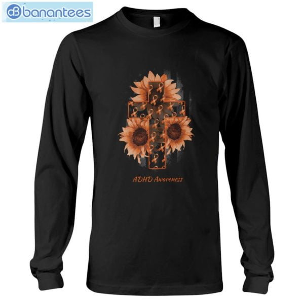 Sunflowers American Flag And The Cross ADHD Awareness T-Shirt Long Sleeve Tee Product Photo 4