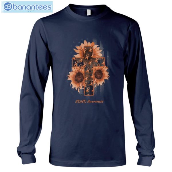 Sunflowers American Flag And The Cross ADHD Awareness T-Shirt Long Sleeve Tee Product Photo 5