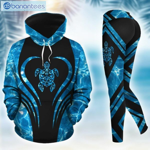 Turtle Blue And Black Unique 3D Printed Leggings Hoodie Set Product Photo 2