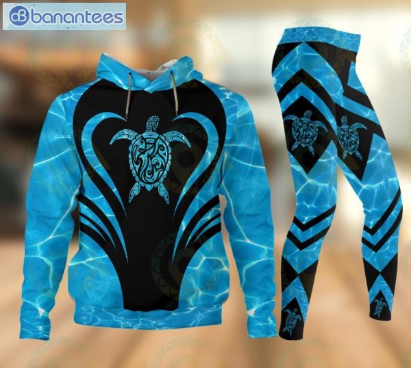 Turtle Blue Ocean Pattern Hoodie And Leggings Set Product Photo 1