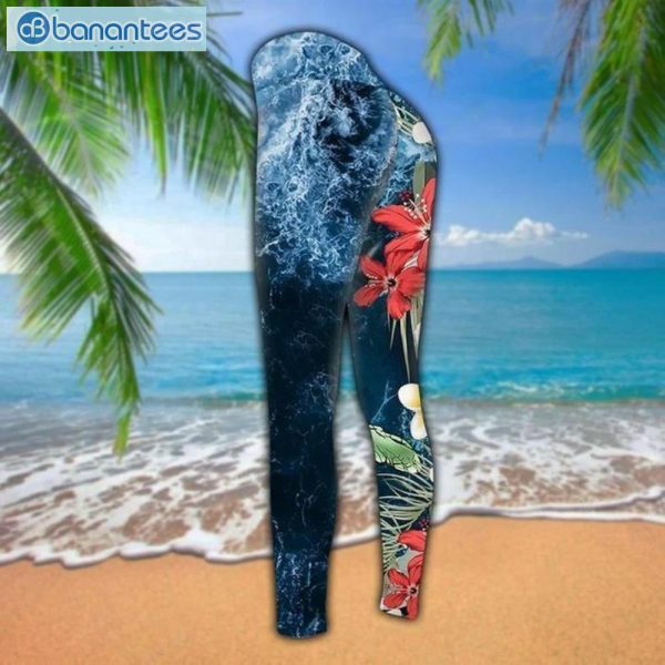 Turtle Flower Hawaii Blue Unique 3D Printed Leggings Hoodie Set Product Photo 3