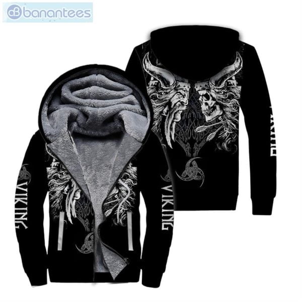 Viking Pattern Black All Over Print Fleece Zip Hoodieproduct photo 1