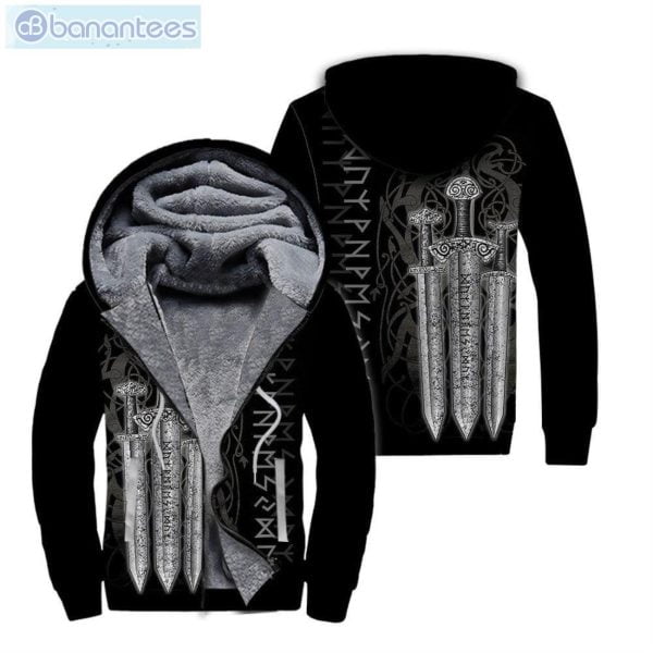 Viking Sword Black All Over Print Fleece Zip Hoodieproduct photo 1