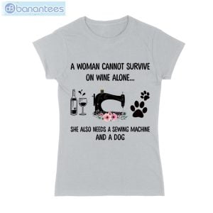 Wine Alone Sewing Machine Dog T-Shirt Long Sleeve Tee Product Photo 2