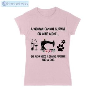 Wine Alone Sewing Machine Dog T-Shirt Long Sleeve Tee Product Photo 3