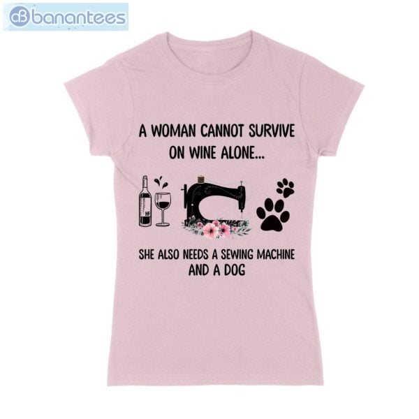 Wine Alone Sewing Machine Dog T-Shirt Long Sleeve Tee Product Photo 3