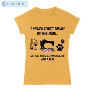 Wine Alone Sewing Machine Dog T-Shirt Long Sleeve Tee Product Photo 4