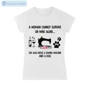 Wine Alone Sewing Machine Dog T-Shirt Long Sleeve Tee Product Photo 1