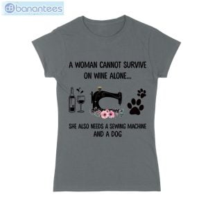 Wine Alone Sewing Machine Dog T-Shirt Long Sleeve Tee Product Photo 5