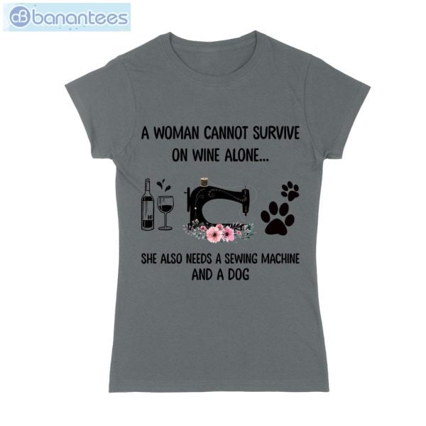 Wine Alone Sewing Machine Dog T-Shirt Long Sleeve Tee Product Photo 5