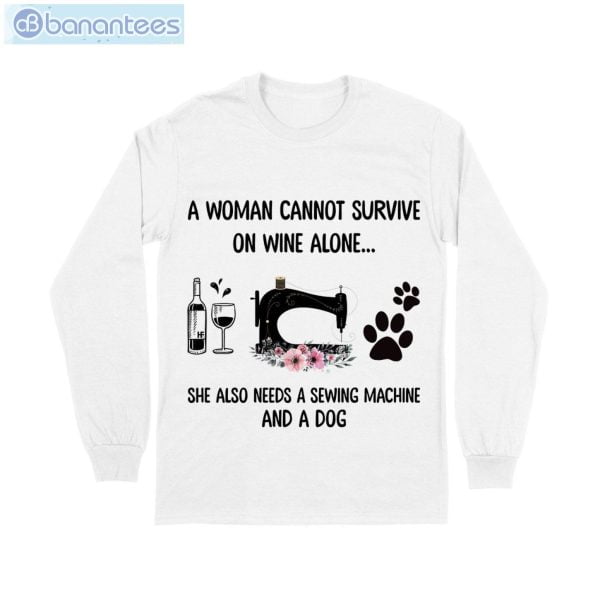 Wine Alone Sewing Machine Dog T-Shirt Long Sleeve Tee Product Photo 6