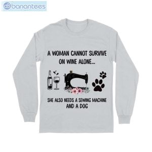 Wine Alone Sewing Machine Dog T-Shirt Long Sleeve Tee Product Photo 7
