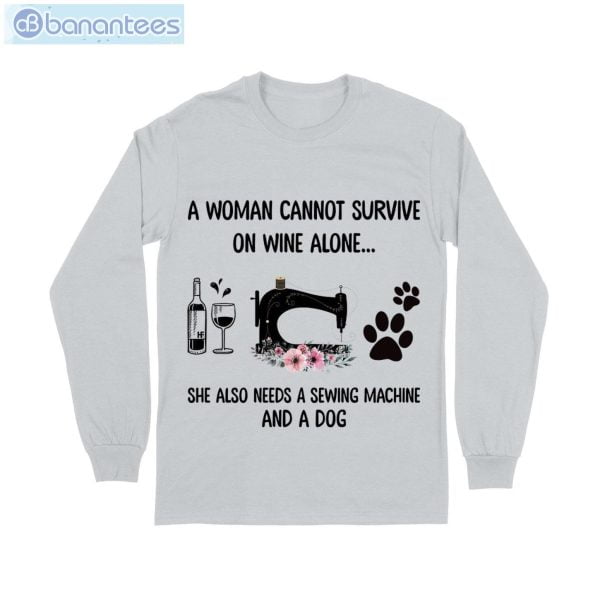 Wine Alone Sewing Machine Dog T-Shirt Long Sleeve Tee Product Photo 7