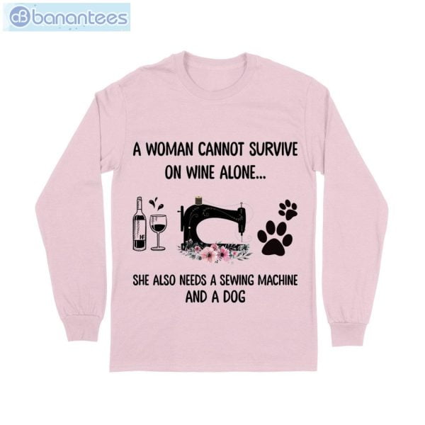 Wine Alone Sewing Machine Dog T-Shirt Long Sleeve Tee Product Photo 8