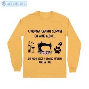 Wine Alone Sewing Machine Dog T-Shirt Long Sleeve Tee Product Photo 9