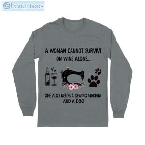 Wine Alone Sewing Machine Dog T-Shirt Long Sleeve Tee Product Photo 10